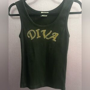 DIVA Gold Silver Black studded beads tank top scoop neck sleeveless vintage Y2K